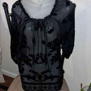 Hale Bob Black Sheer Floral Blouse